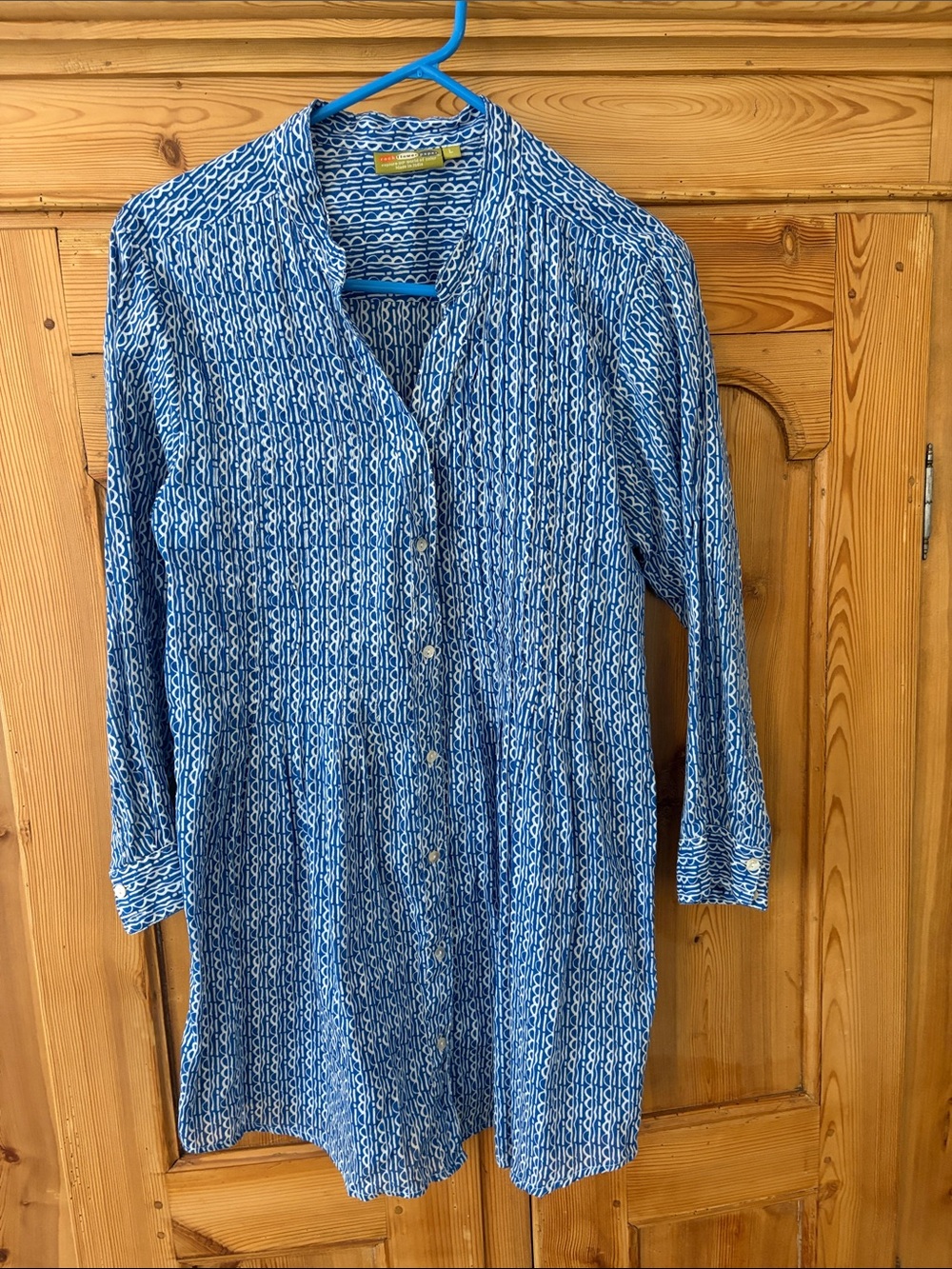 Women's Blue Printed Button-Front Tunic Top